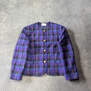 Vintage Pendleton Jacket Womens Medium Plaid Wool Blazer Gold Buttons USA 90s